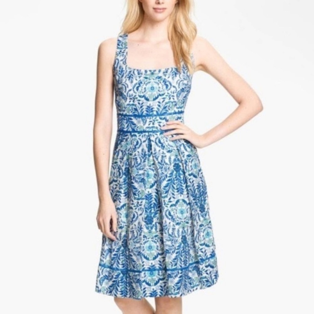 TORY BURCH Ramona Blue Floral Linen Silk Dress Size 2 small